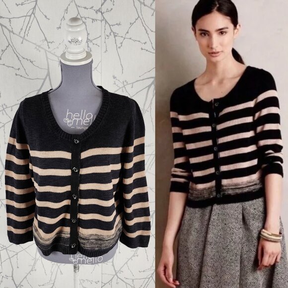 MOTH Black Striped Button Front Boxy Fit Cardigan - Picture 1 of 4